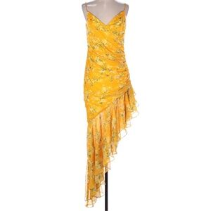 Size 6 Ieena for Mac Duggal Yellow Floral High Low Dress NWOT